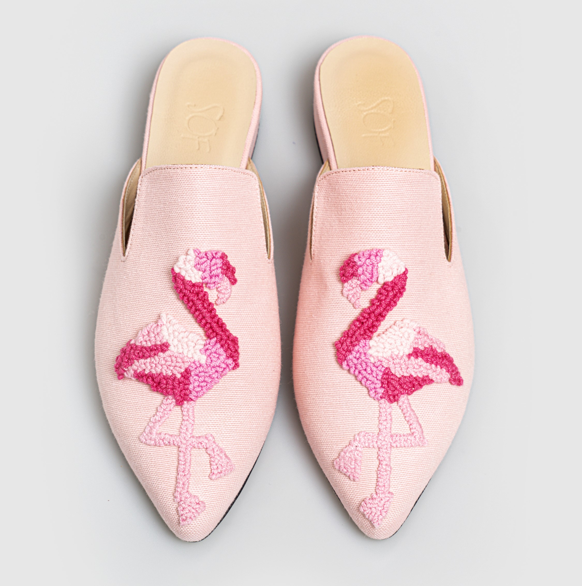 Flamingo Polygonal Punch Embroidery Slippers