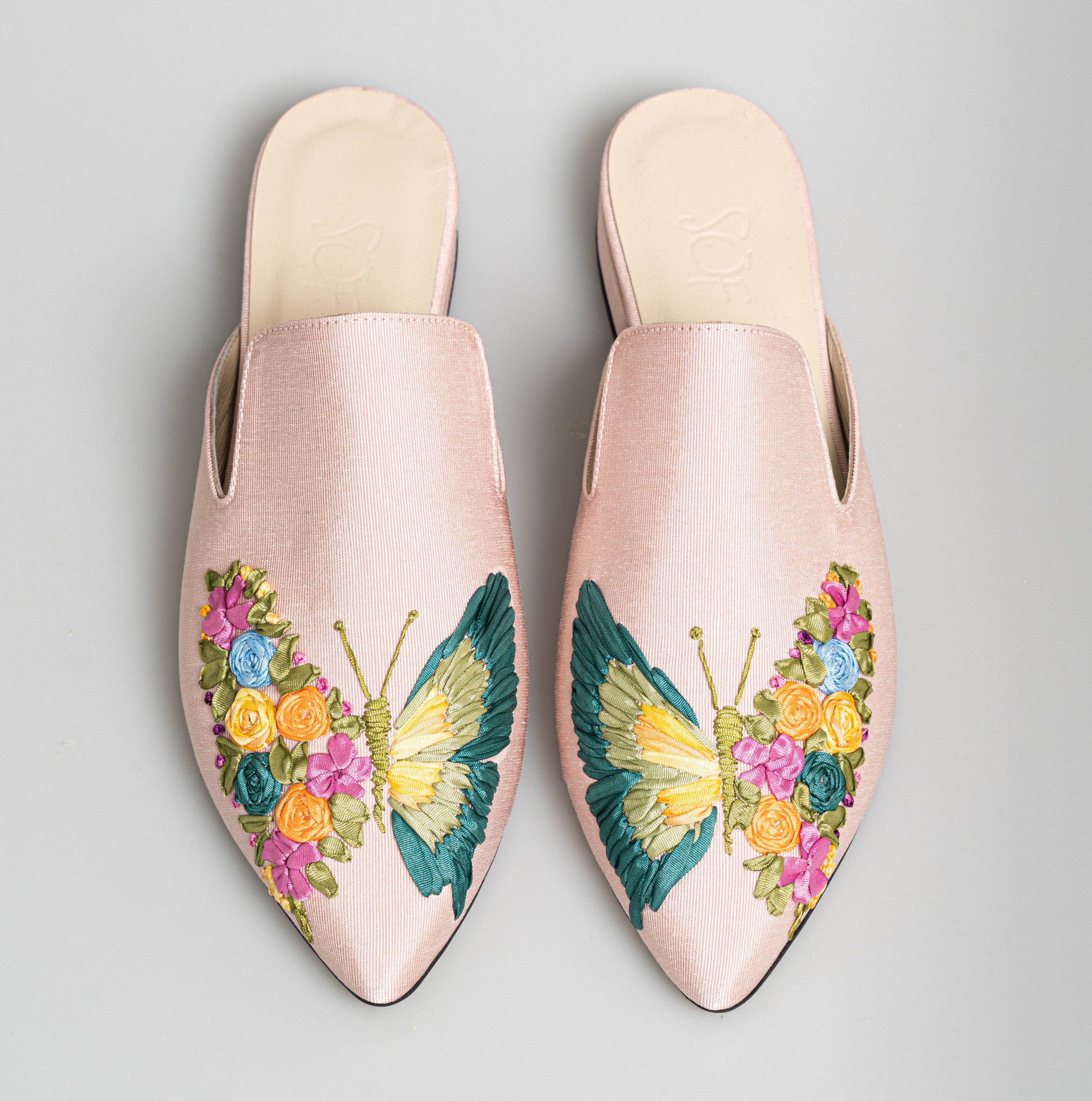 Butterfly Hand Embroidered Ribbon Slippers