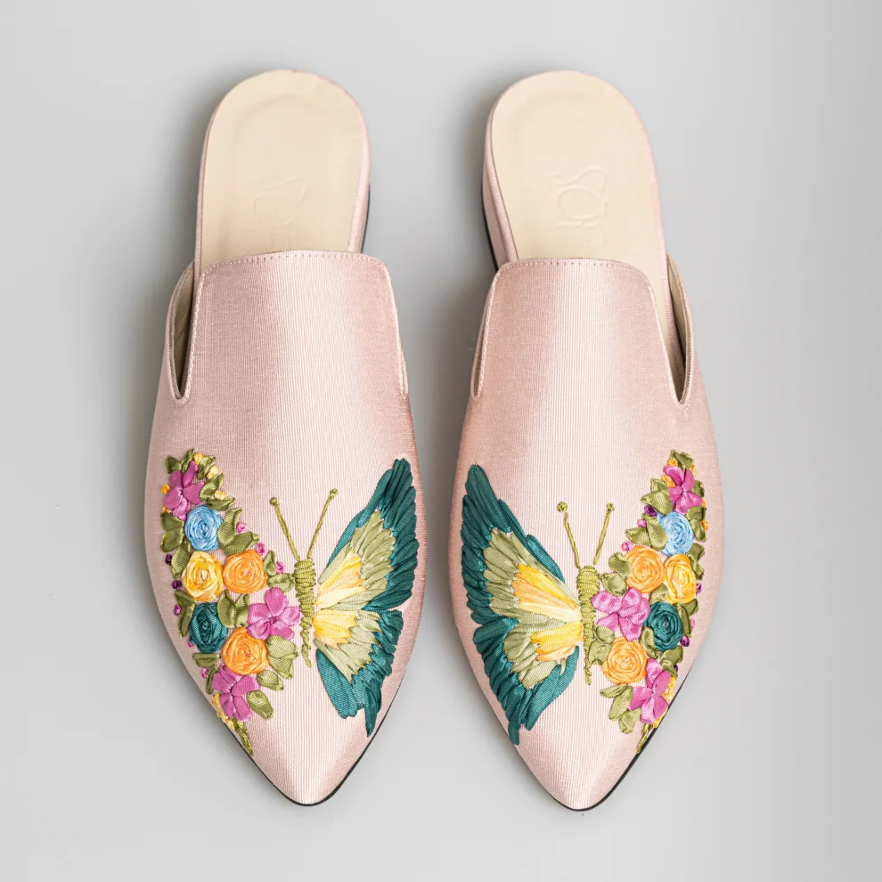 Studio of Friends - Butterfly Hand Embroidered Ribbon Slippers