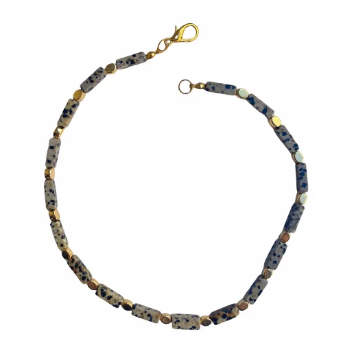 Beany Beady - Dalmatian Agate Natural Stone Gold Detailed Necklace