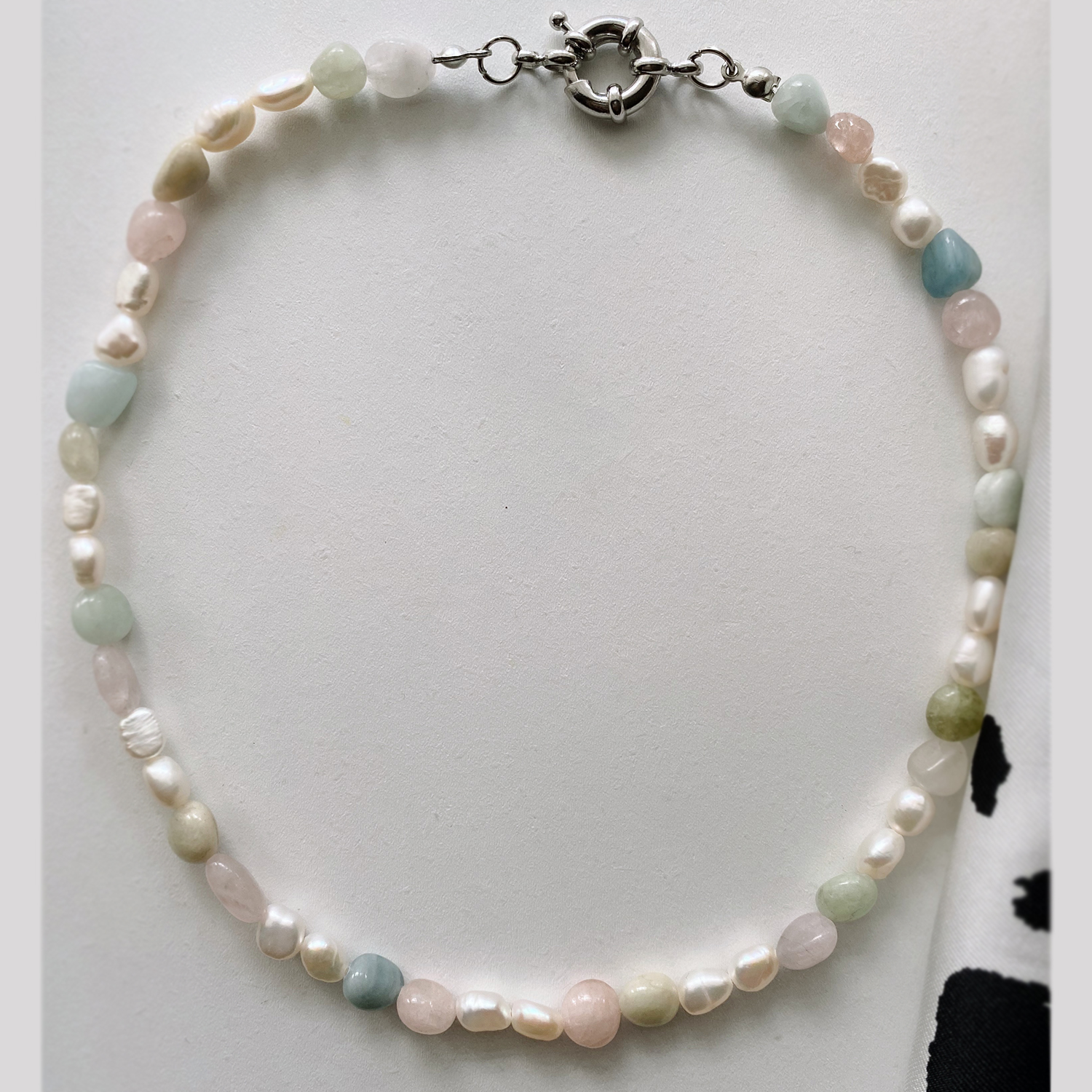 Pearl Detailed Morganite Necklace