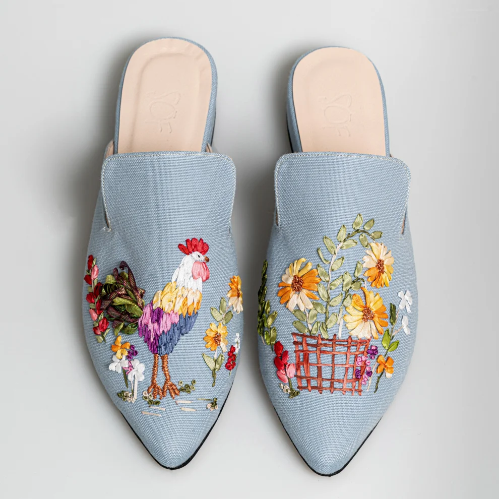Studio of Friends - Rooster Hand Embroidered Ribbon Slippers