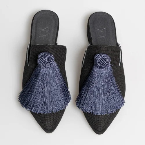 Studio of Friends - Navy Blue Tassel Linen Slippers