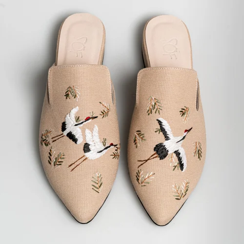 Studio of Friends - Stork Hand Embroidered Ribbon Slippers