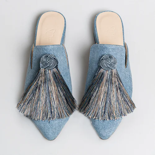 Studio of Friends - Blue Tassel Denim Slippers