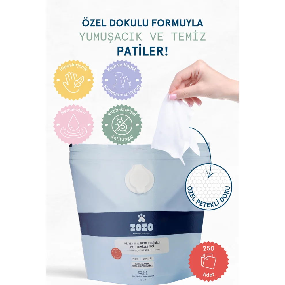 Zozo Cares - Hygienic & Moisturizing Paw Cleaner Wet Wipes - Hypoallergenic - 250 Pcs