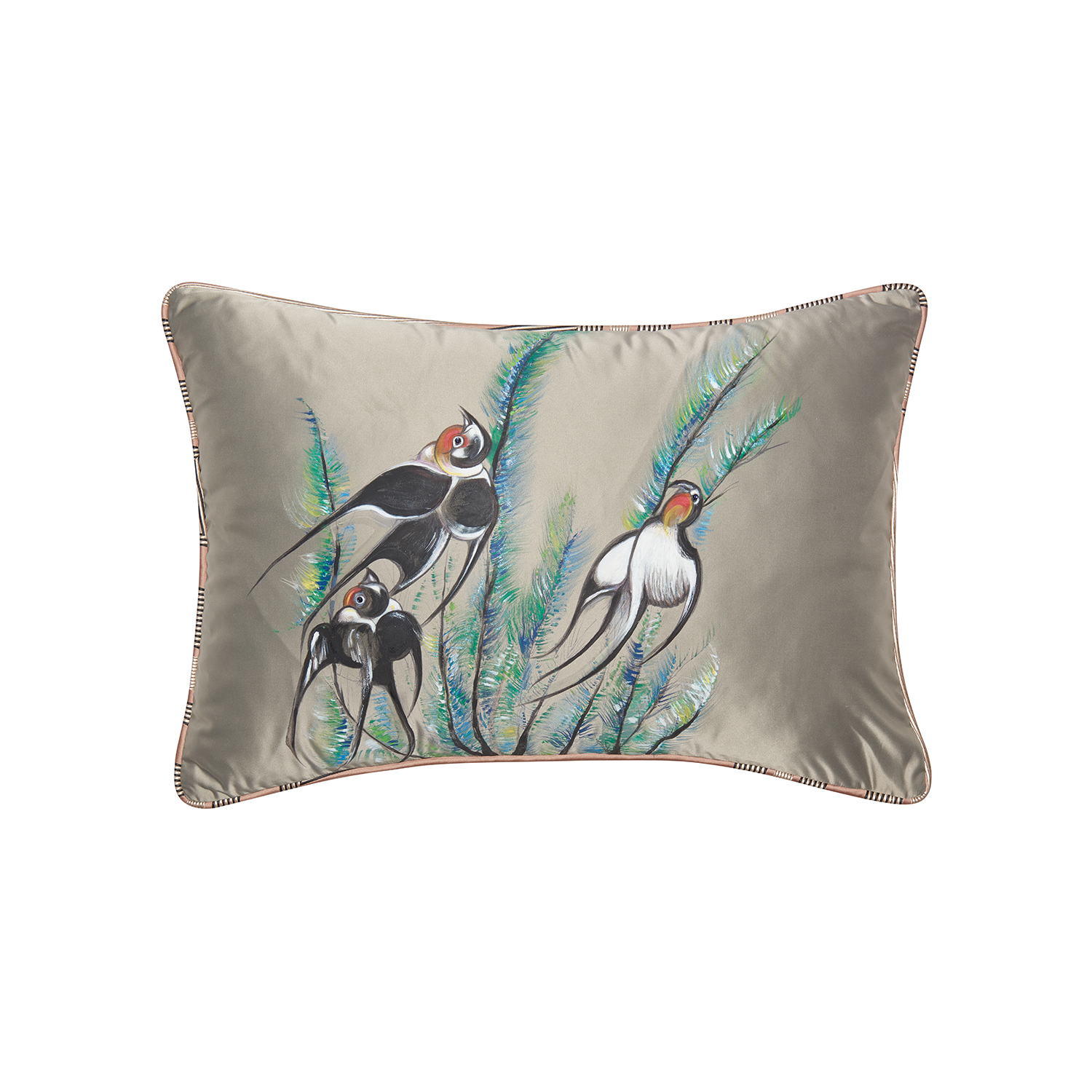 Swallows On The Bought Hand Painted Silk Cushion