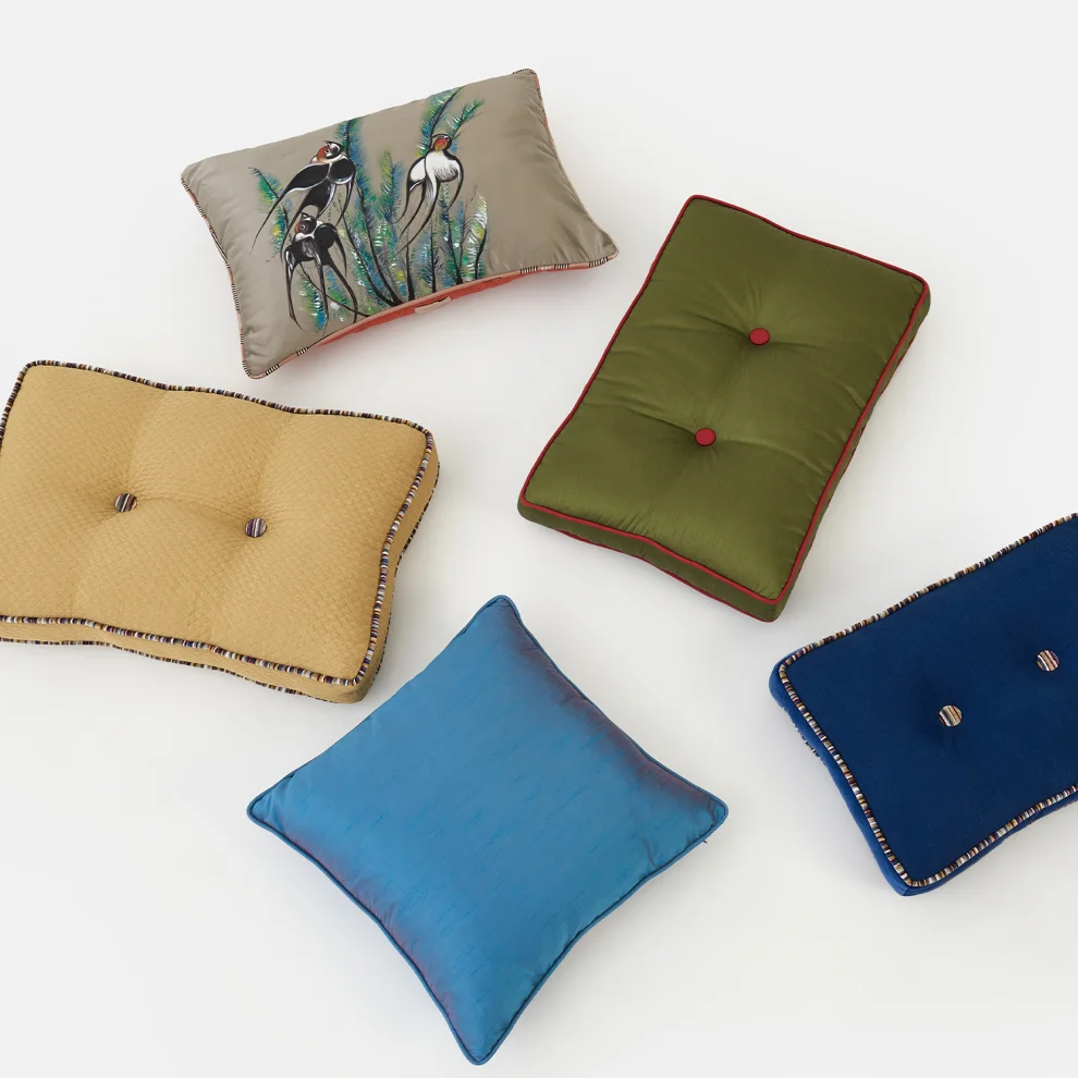 Alpaq Studio - Button & Trim Detailed Silk Shantung Cushion