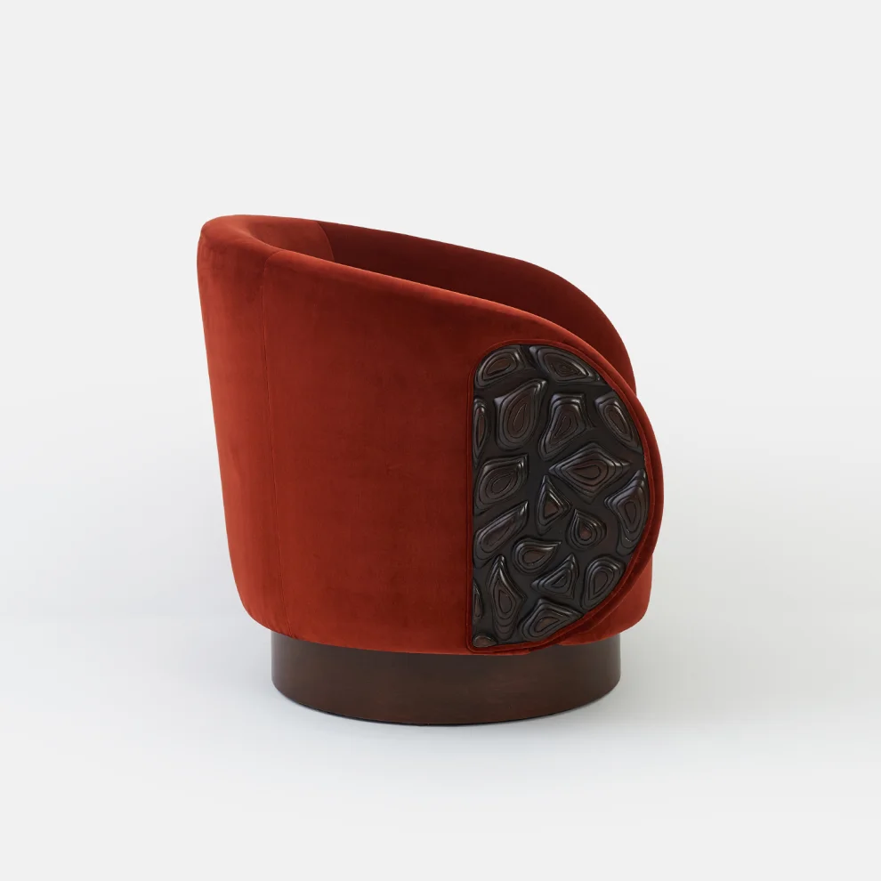 Alpaq Studio - Cozy Hand Carved Detailed Cinnamon Armchair