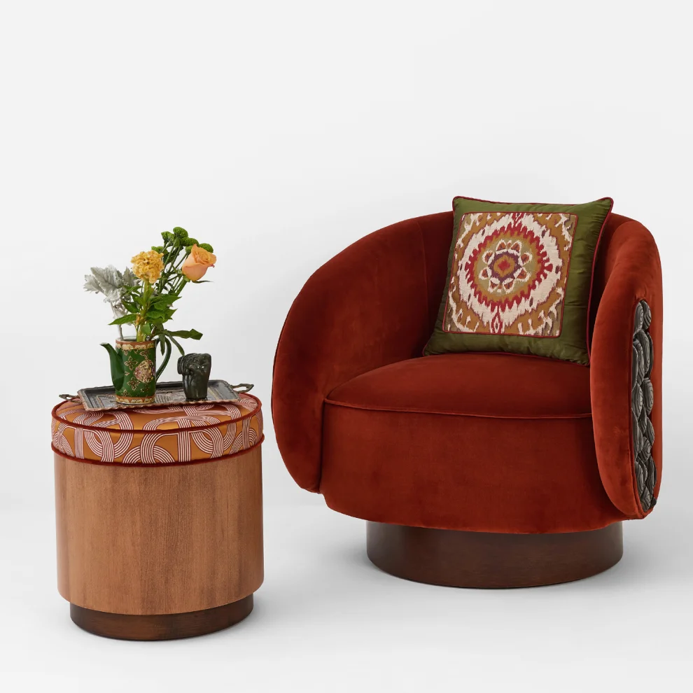 Alpaq Studio - Cozy Hand Carved Detailed Cinnamon Armchair
