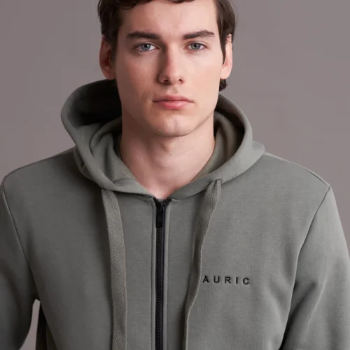 Auric - Nakışlı Kapüşonlu Fermuarlı Cepli Sweatshirt
