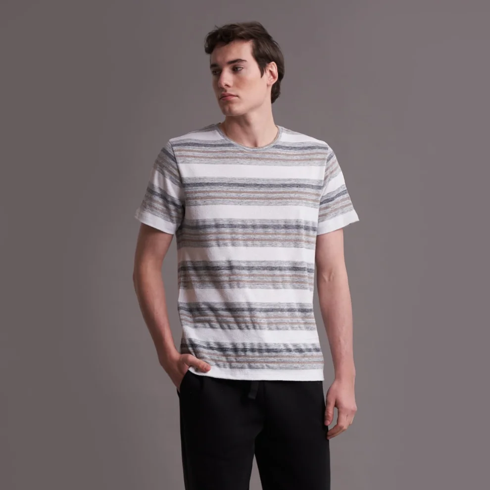 Auric - Keten Mix Basic Çizgili T-shirt