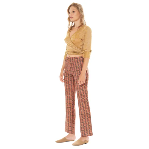 Diza Gabo - Wide-cut Patterned Pants In Penny Brown