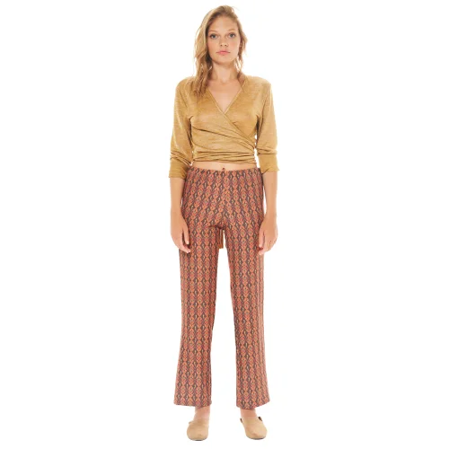 Diza Gabo - Wide-cut Patterned Pants In Penny Brown