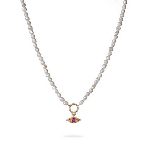Melis İnal - Pearl&ruby Eye Necklace
