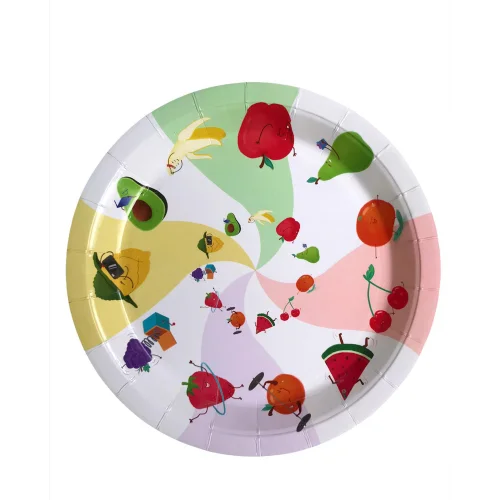 BalinMandalin - Happy Fruits Design, Paper Party Plate, 8 In A Package