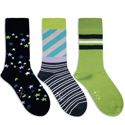 Six Times Five - Stars Stripy Triple Stripes Unisex 3pack Socks