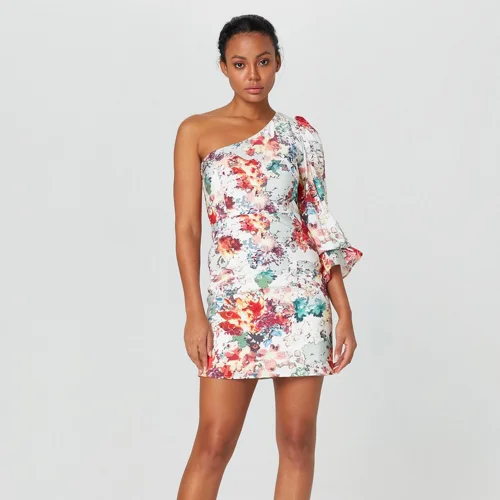 Alleggria - Jasmin One - Shoulder Flower Pattern Krinkl Dress