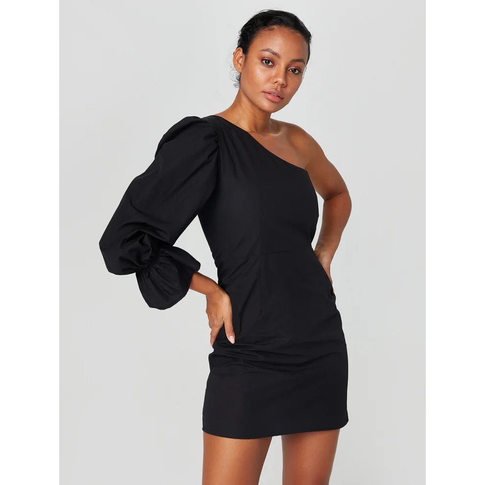 Alleggria - Jasmin One Shoulder Hanger Poplin Dress