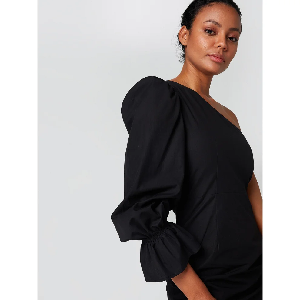 Alleggria - Jasmin One Shoulder Hanger Poplin Dress