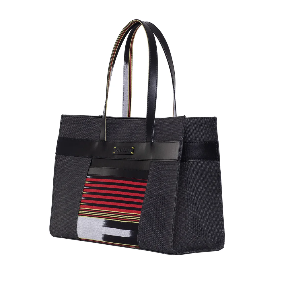 Kai & Vrosi - Woven Fabric Real Leather Tote Bag