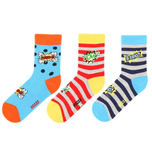 Hogso - Popart Patterned 3 Pack Kids Socks