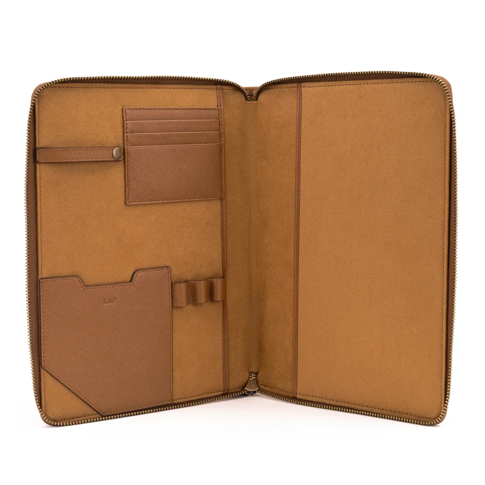 Leather & Paper - Dokulu Deri Fermuarlı Organizer El Çantası