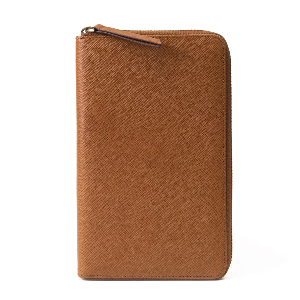 Leather & Paper - Dokulu Deri Fermuarlı Organizer El Çantası