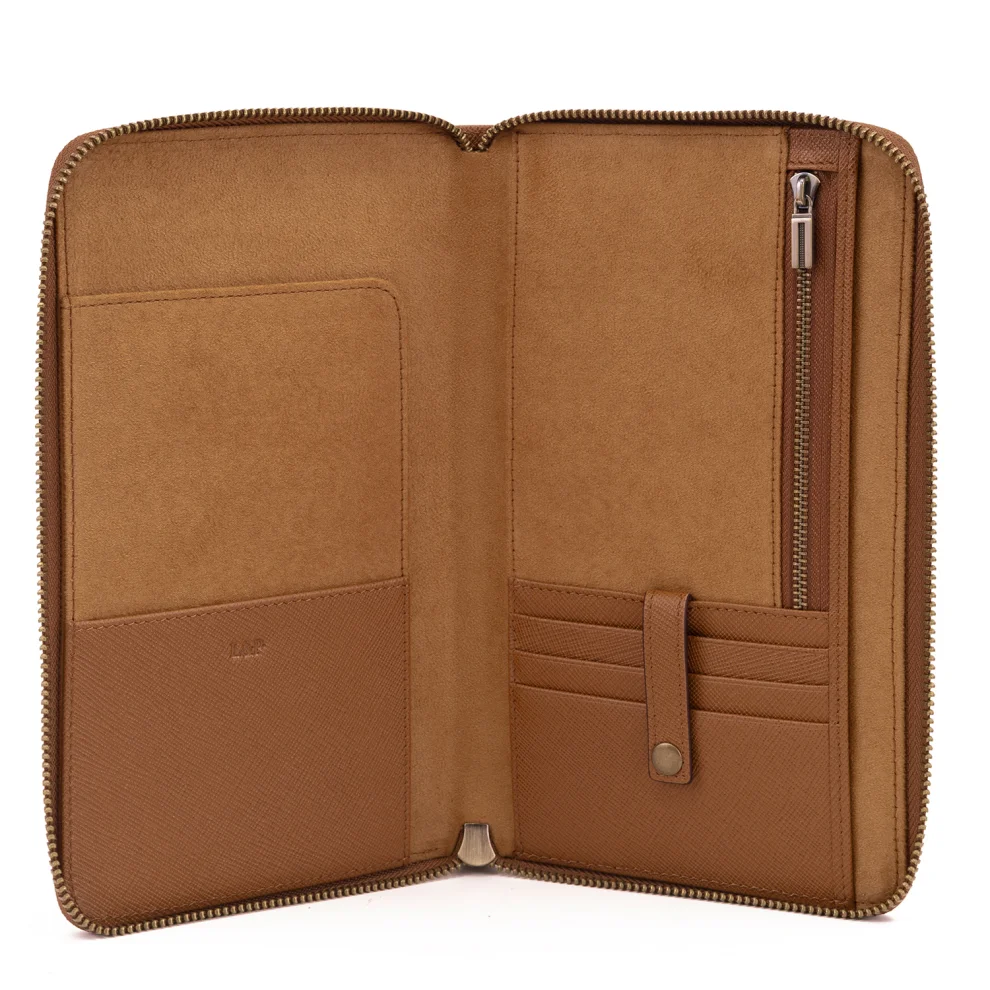 Leather & Paper - Dokulu Deri Fermuarlı Organizer El Çantası