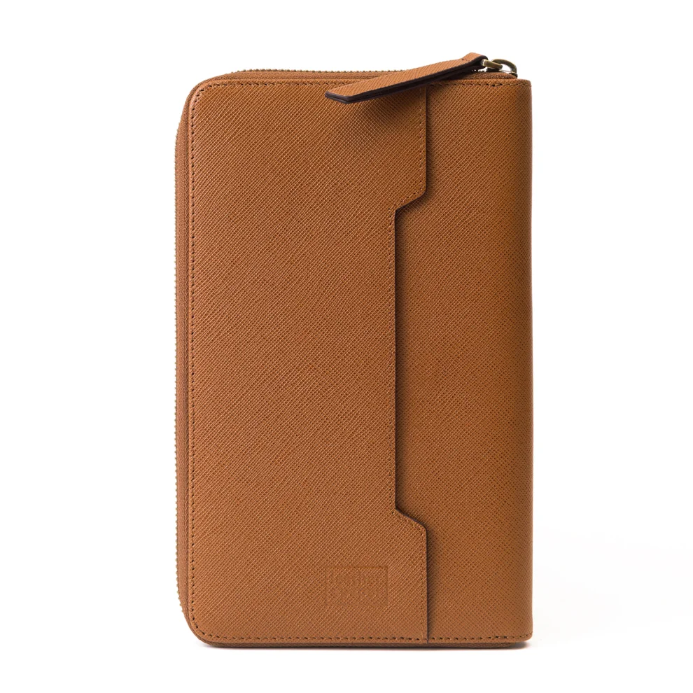 Leather & Paper - Dokulu Deri Fermuarlı Organizer El Çantası