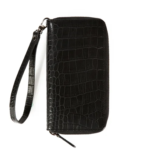 Leather & Paper - Crocodile Print Leather Portfolio Wallet With Handle