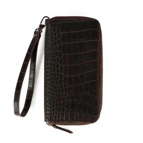 Leather & Paper - Crocodile Print Leather Portfolio Wallet With Handle
