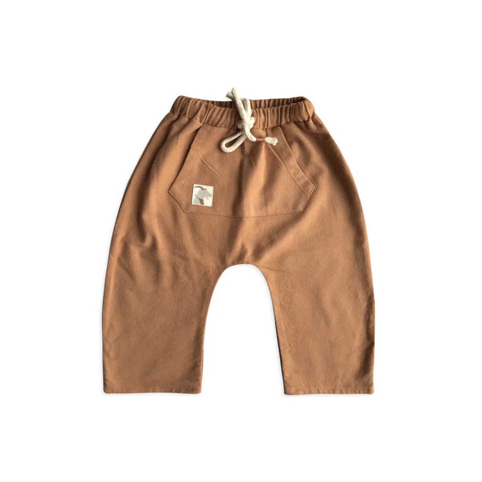 Auntie Me - Biscuit Flannel Trousers With Kangroo Pocket