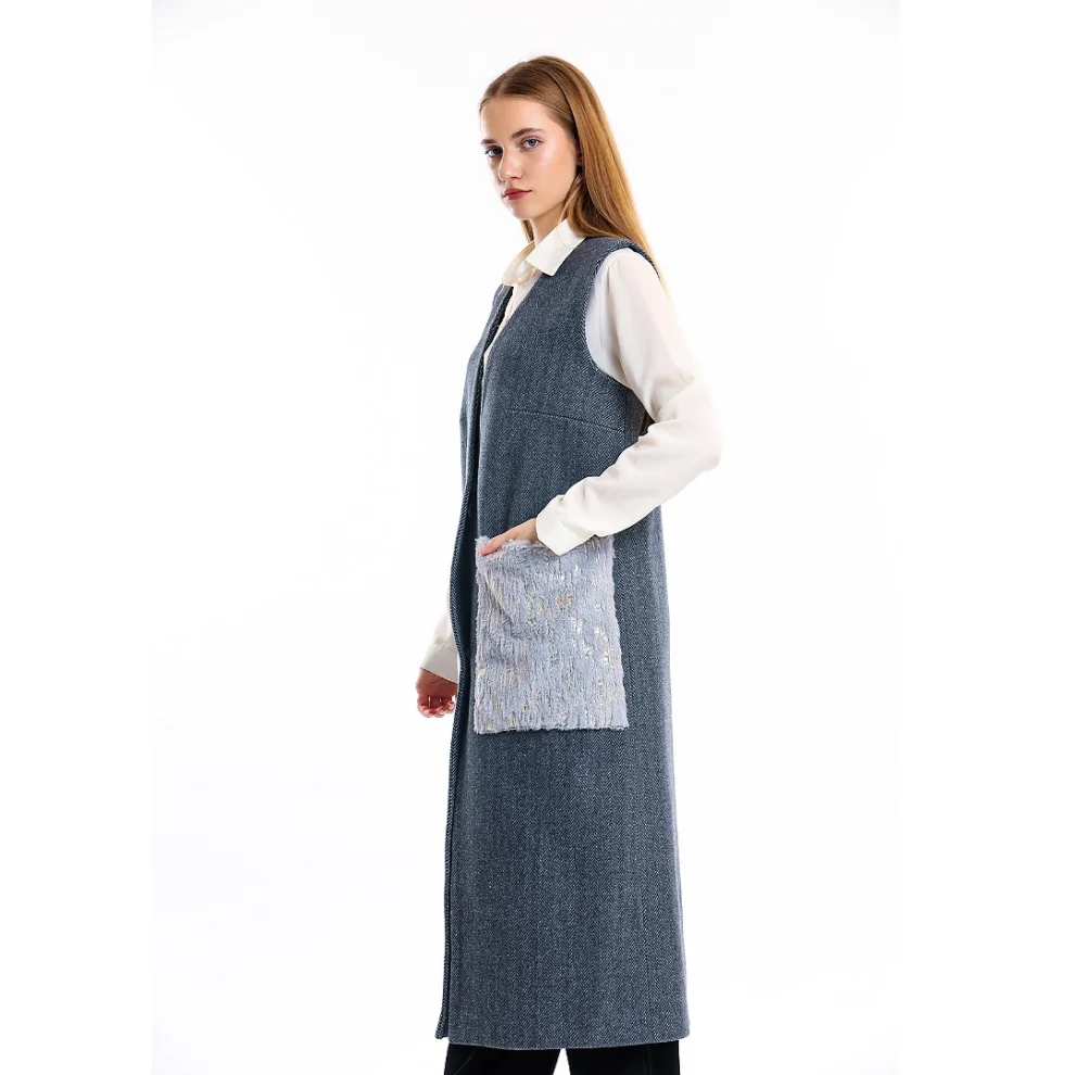 Masuwerte - Vest Herringbone Patterned Pocket Plush