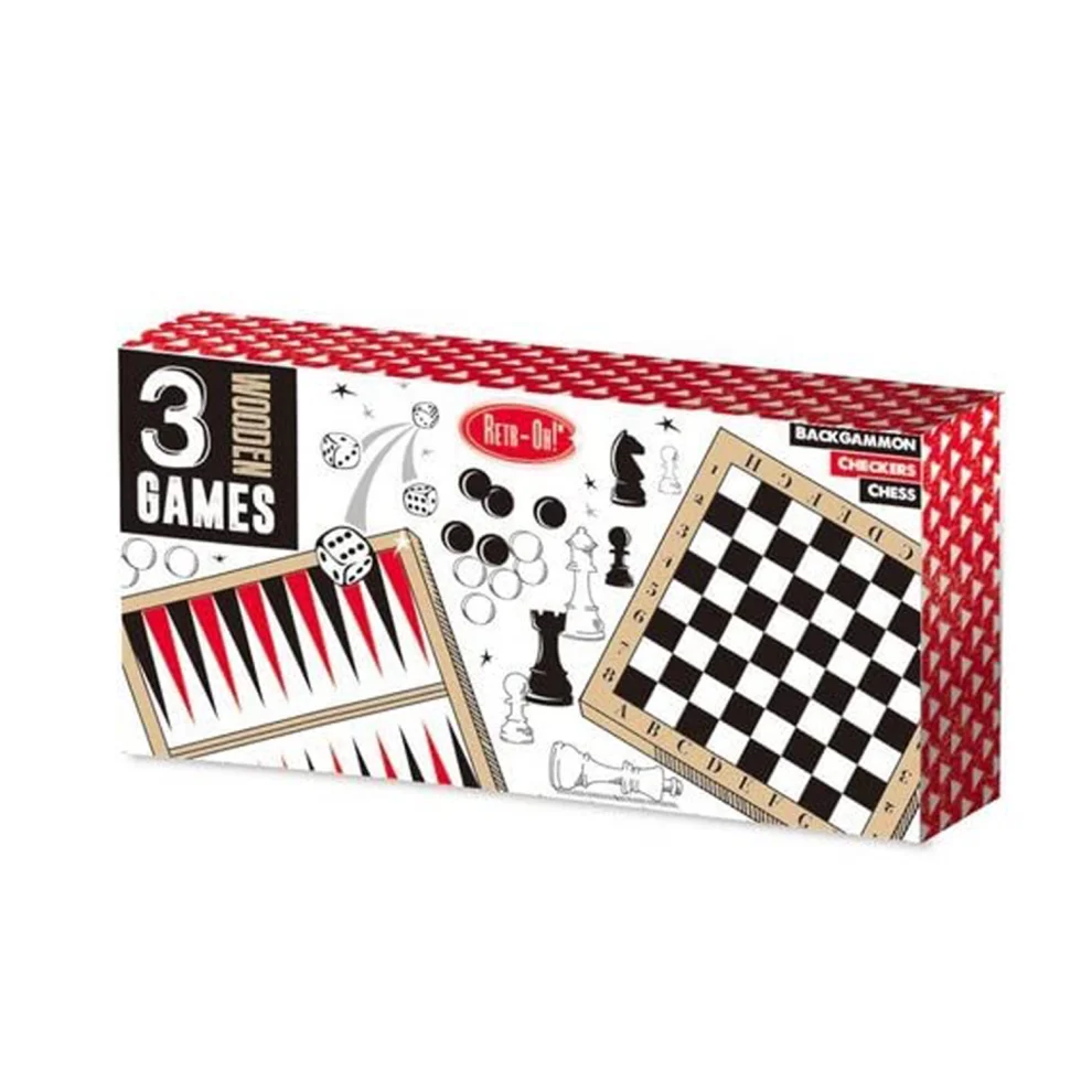 Retr-Oh! - 3in1 Game Set Backgammon & Checkers & Chess Game Set