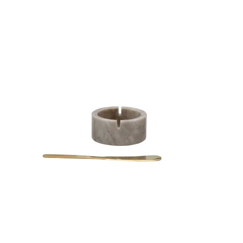 Warm Design	 - 2 Set Metal Knife Marble Bowl - Ill