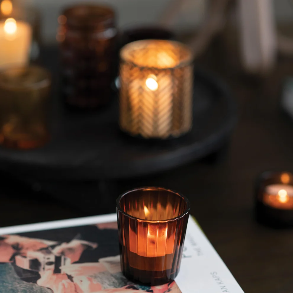 Warm Design	 - Set Of 9 Pieces With Wooden Tray Candle Hold