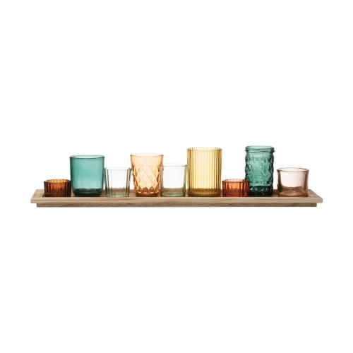 Warm Design - Wooden Tray Glass Candle Holder