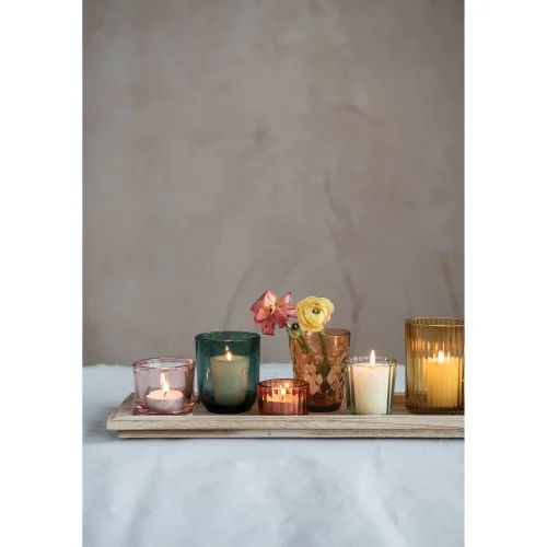 Warm Design - Wooden Tray Glass Candle Holder