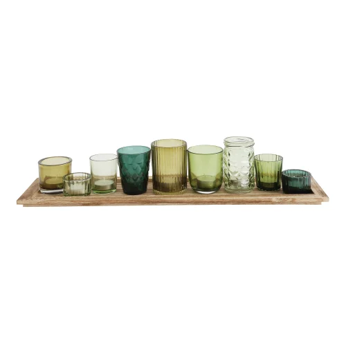 Warm Design	 - Wooden Tray Embossed Glass Candle Holder