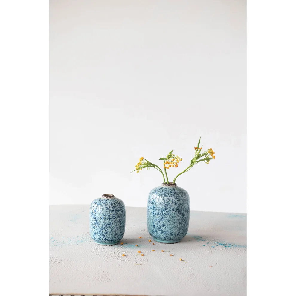 Warm Design	 - Vase İn Terracot With Flower Patterned