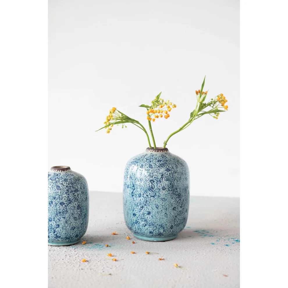 Warm Design	 - Vase İn Terracot With Flower Patterned
