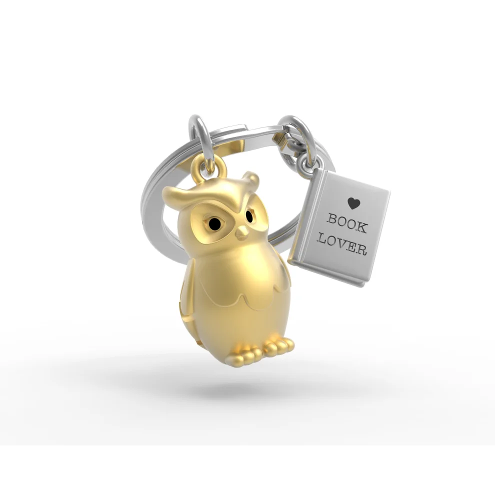 Metalmorphose - Owl & Book Keychain