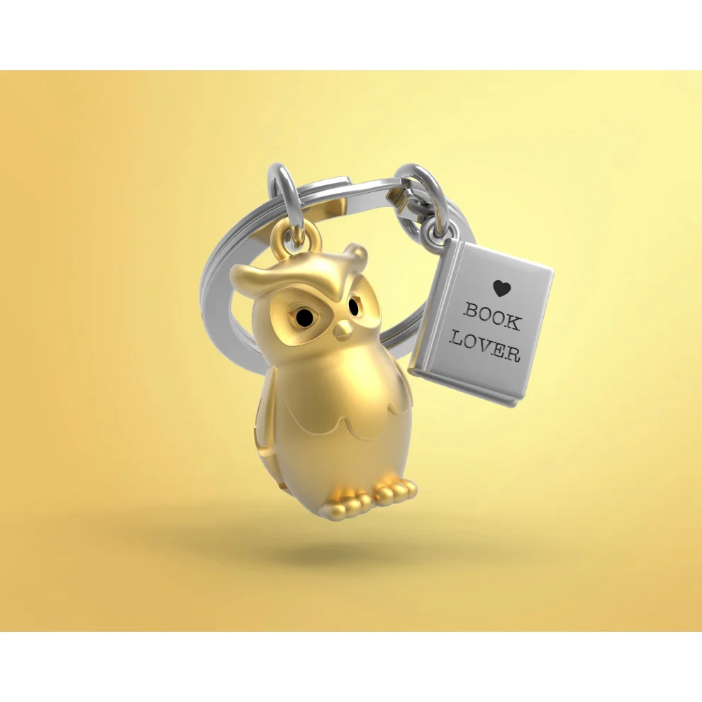 Metalmorphose - Owl & Book Keychain