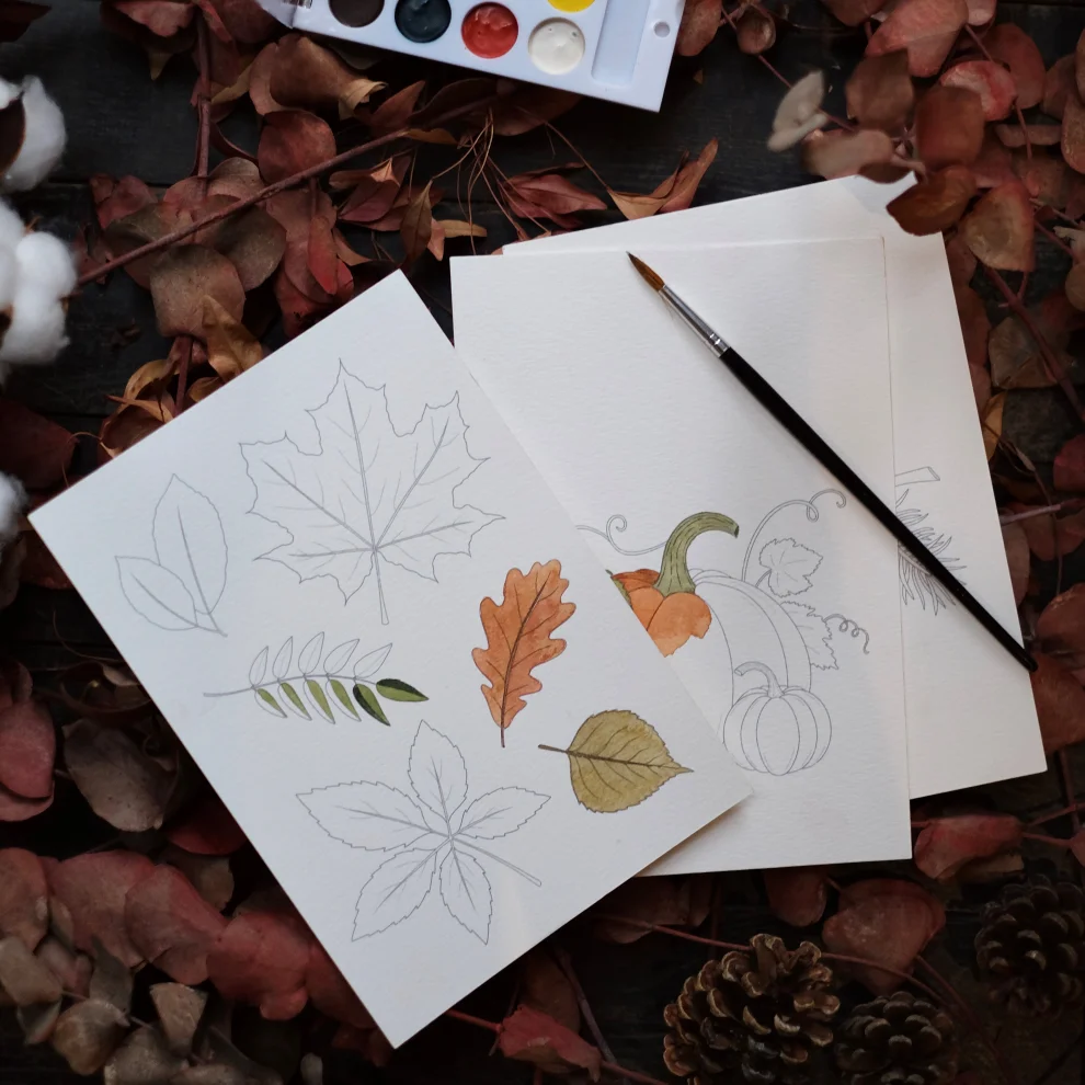 Naz Saner Draws - Watercolor Coloring Book | Autumn