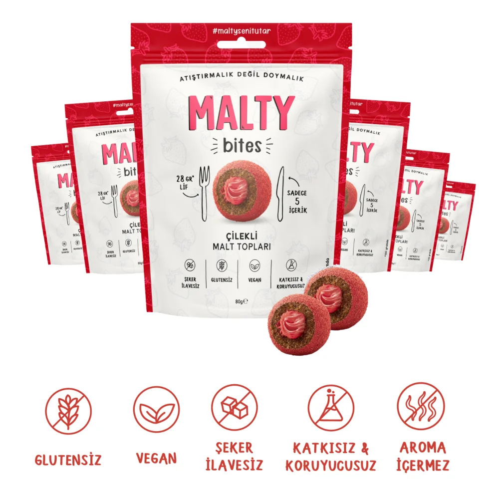 Malty - Çilekli Malt Topları 80 Gr - 6 Adet