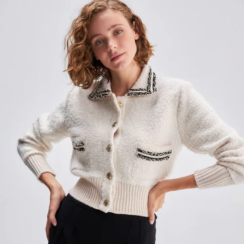 Joinus - Soft Touch Cardigan With Black Decorative Trim Detail