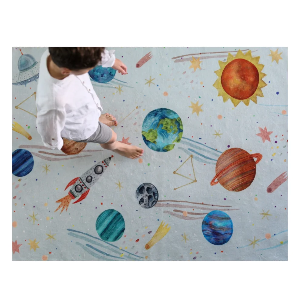 Hueppi - Give Me Some Space Blue Kidsroom Rug