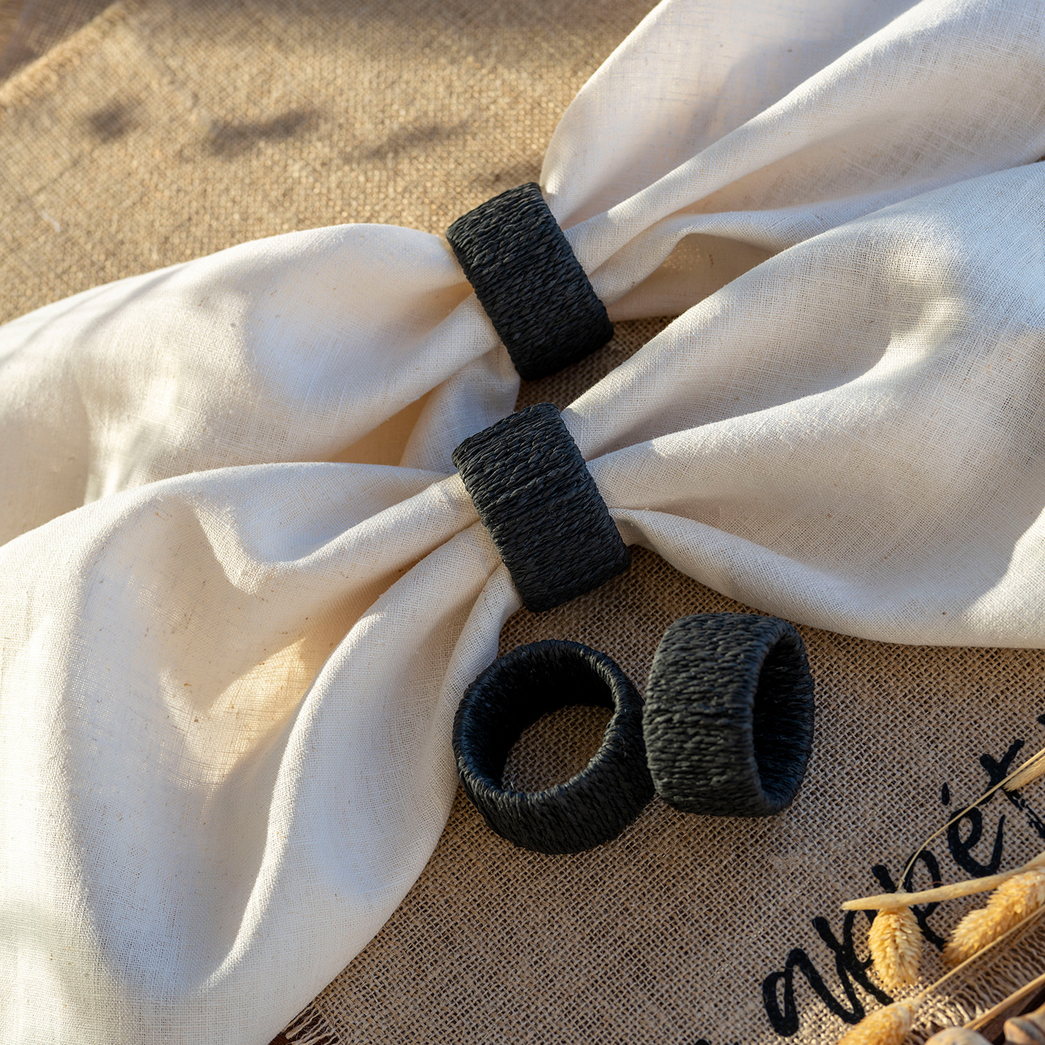 MELINO HOME - Rope Napkin Ring Set Of 4 Black | hipicon