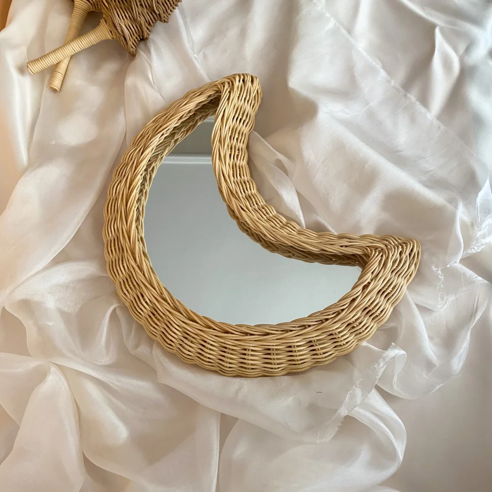 The Tiny Nest - Rattan Moon Mirror